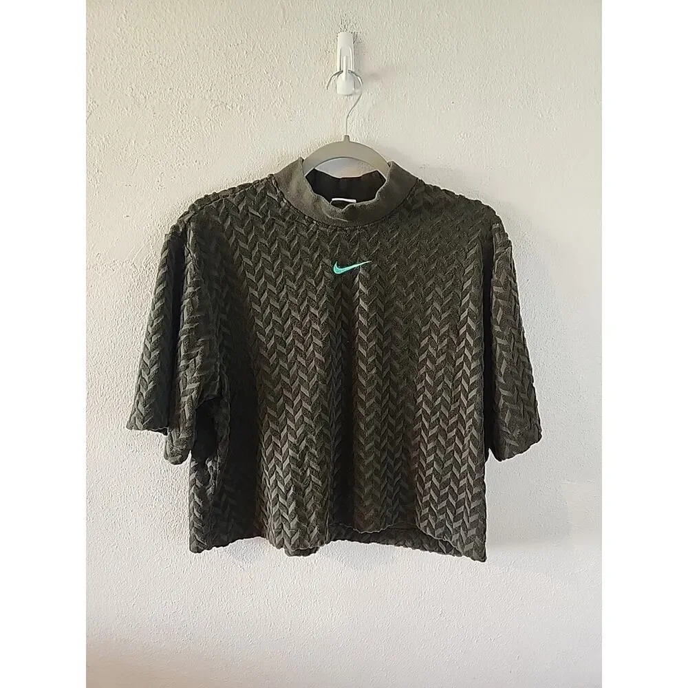 TERRY CLOTH Top Sweatshirt crop top Green jogger Y2k VINTAGE Nike Size Medium